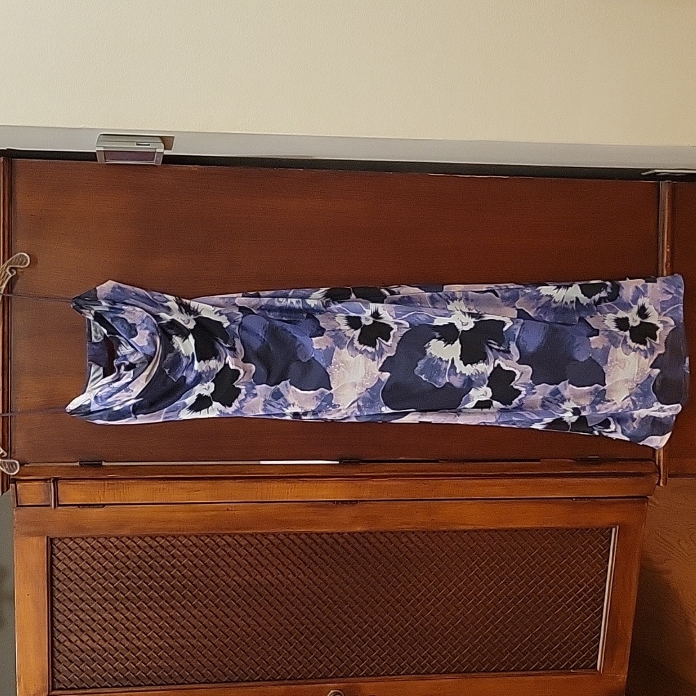 GLASSONS | Purple Floral Print Cowl Neck Mesh Midi Dress Open Back - size M
